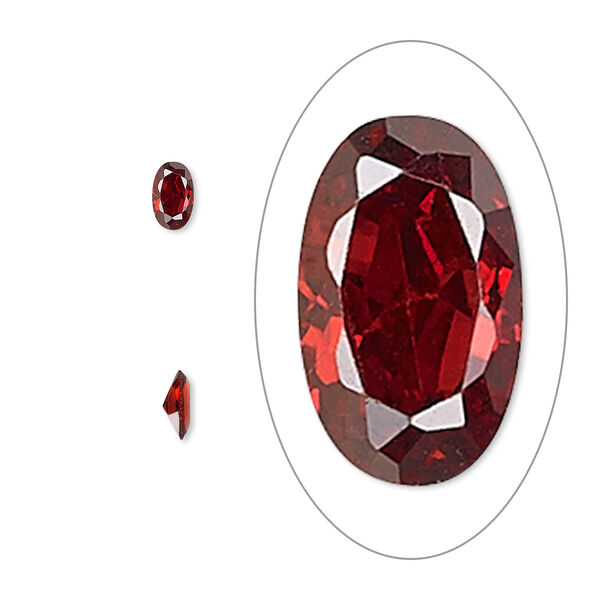 Gem, cubic zirconia, garnet red, 5x3mm faceted oval, Mohs hardness 8-1/2. Sold per pkg of 5. image number 0