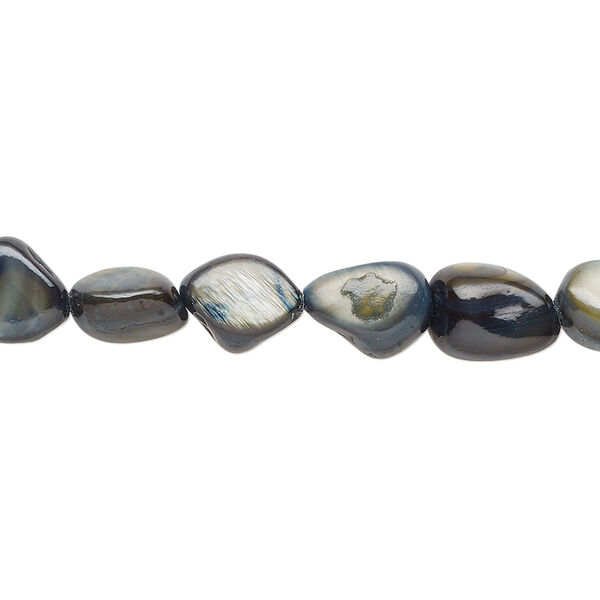 Bead, mother-of-pearl shell (dyed), steel, small to large pebble, Mohs hardness 3-1/2. Sold per 30-inch strand. image number 0