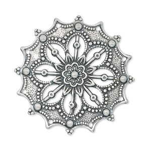Focal, antique silver-plated brass, 34mm filigree flower. Sold per pkg of 10.