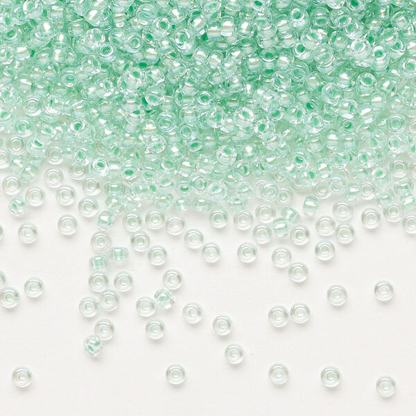 Seed bead, Miyuki, glass, pkg/250g, #11 rocaille, translucent mint pearl-lined glacier blue, (RR-3806). image number 0