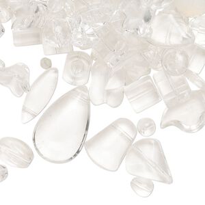 Bead mix, glass, clear, 5mm-30x19mm mixed shapes. Sold per 1/4-pound pkg, approximately 90 beads.