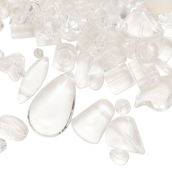 Bead mix, glass, clear, 5mm-30x19mm mixed shapes. Sold per 1/4-pound pkg, approximately 90 beads. image number 0