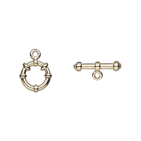 Clasp, toggle, gold-plated "pewter" (zinc-based alloy), 8mm round. Sold per pkg of 10. image number 0