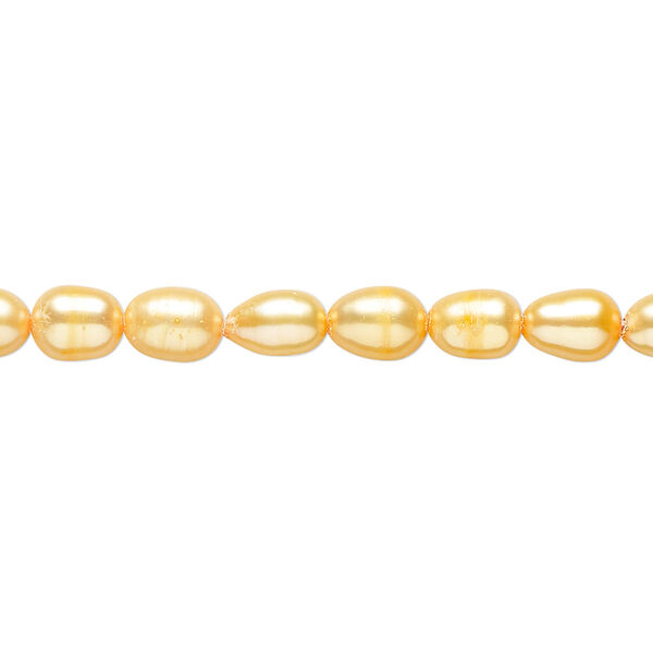 Pearl 1pkg1 cultured freshwater, 4-6mm rice C grade, 15 inch dyed mango / apricot image number 0
