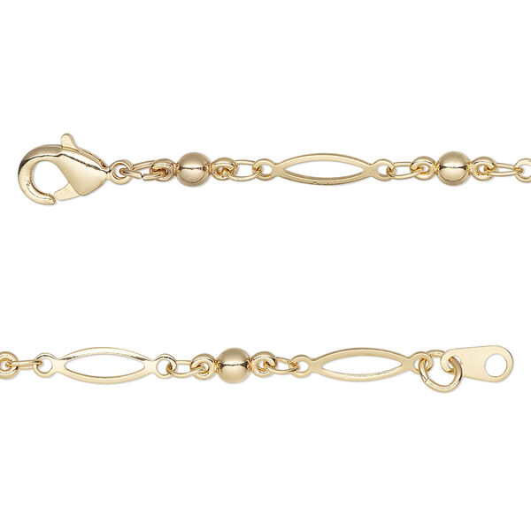 Chain, gold-finished brass, 3mm open oval and link, 24 inches with lobster claw clasp. Sold individually. image number 0