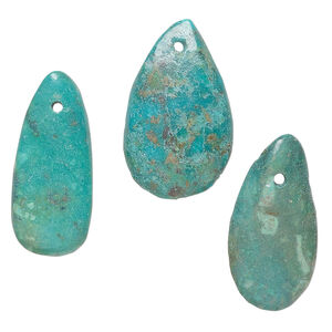 Turquoise 1pkg3, hand-cut top-drilled puffed teardrop / oval / freeform drop, mix 22x11mm-38x24mm blue & green
