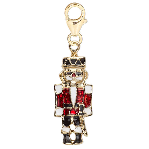 Charm, gold-finished "pewter" (zinc-based alloy) and enamel, multicolored, 26x12mm single-sided nutcracker. Sold per pkg of 2. image number 0