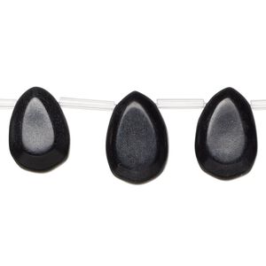 Blackstone 1pkg1, top-drilled tumbled faceted teardrop bead 15.5-16 inch 14x10mm-16x11mm