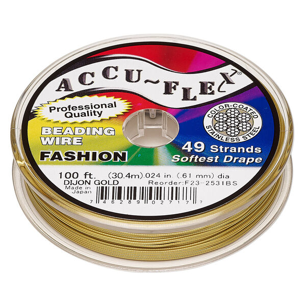 Beading wire, Accu-Flex®, nylon and stainless steel, Dijon gold, 49 strand, 0.024-inch diameter. Sold per 100-foot spool. image number 0