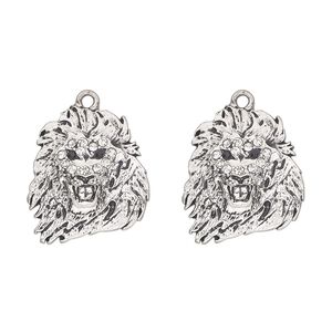 Charm, antique silver-finished "pewter" (zinc-based alloy) and glass, black, 23x22mm single-sided lion head. Sold per pkg of 2.