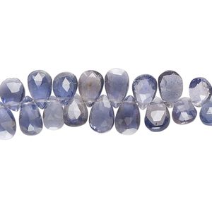 Iolite 1pkg1, hand-cut top-drilled faceted puffed teardrop bead natural 8 inch 7x5mm-9x7mm