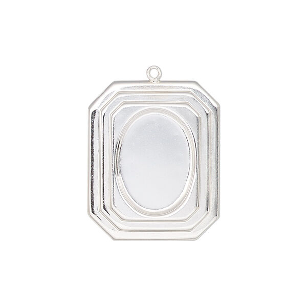 Drop, sterling silver, 23x19mm single-sided rectangle with 14x10mm oval setting. Sold individually. image number 0