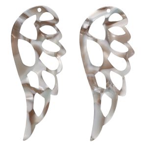 Focal, resin, grey and brown, 58x24mm cutout wing. Sold per pkg of 4.