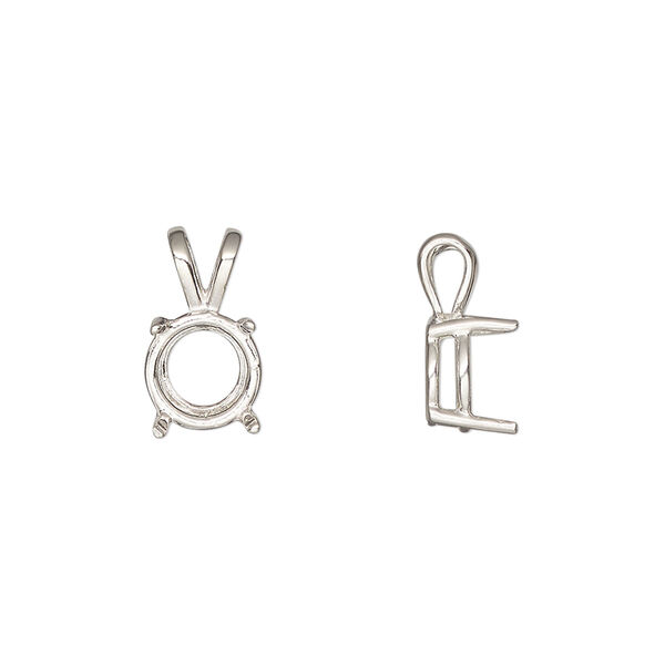 Pendant, Sure-Set™, sterling silver, 9mm pre-notched 4-prong round basket setting. Sold individually. image number 0
