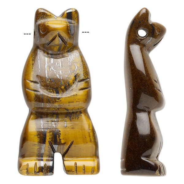 Tigereye 1pkg1, hand-cut top-drilled standing bear focal natural B grade, 41x18mm-45x22mm image number 0
