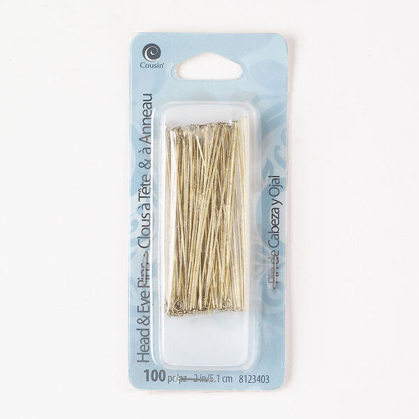 Steel 1pkg100 head pin / eye pin assortment gold finish 22 gauge 2 inch image number 0