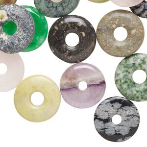 Multi-gemstone / glass 1pkg25, donut focal mix 15-20mm