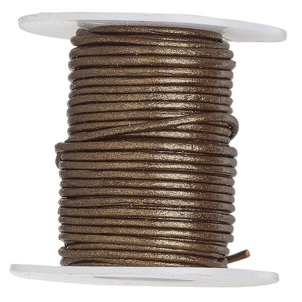 Cord, leather (coated), metallic bronze, 1-1.2mm. Sold per 25-yard spool. image number 0
