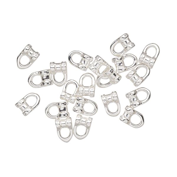 Crimp, silver-plated brass, 6x4mm tube with loop, 1.5mm inside diameter. Sold per pkg of 20. image number 0