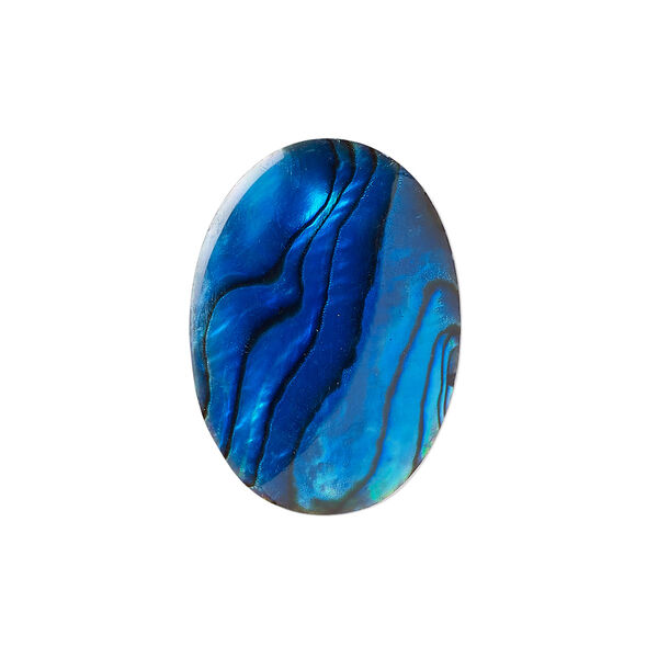 Cabochon, paua shell (coated / dyed), blue, 25x18mm calibrated oval, Mohs hardness 3-1/2. Sold individually. image number 0