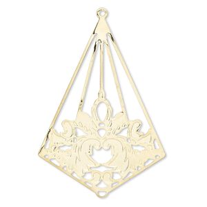 Focal, gold-plated brass, 41x29mm kite with leaves. Sold per pkg of 10.