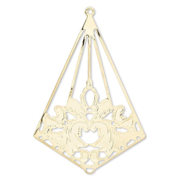 Focal, gold-plated brass, 41x29mm kite with leaves. Sold per pkg of 10. image number 0