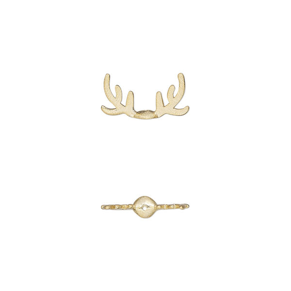 Bead cap, Amoracast®, satin-finished "vermeil," 13x7mm antlers with 0.4mm hole, fits 8mm bead. Sold individually. image number 0