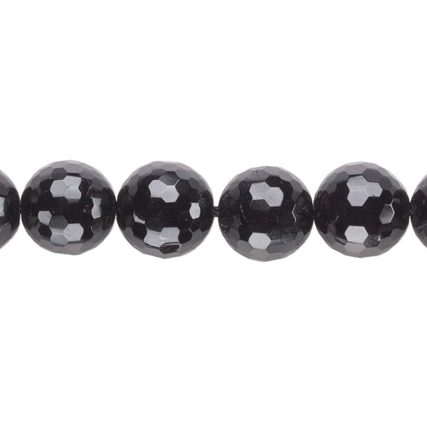 Bead, black tourmaline (natural), 12mm faceted round, B grade, Mohs hardness 7 to 7-1/2. Sold per 15-inch strand. image number 0