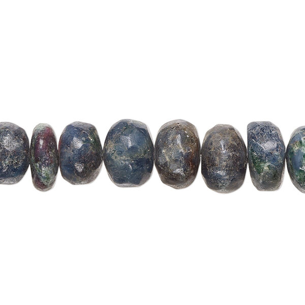 Bead, ruby in kyanite and ruby in zoisite (natural), 9x5mm-12x7mm hand-cut rondelle with 0.4-1.4mm hole, B grade, Mohs hardness 4 to 9. Sold per 8-inch strand, approximately 35 beads. image number 0
