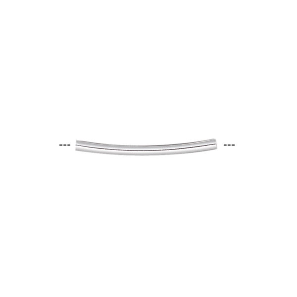 Bead, silver-plated brass, 21x1.5mm curved tube. Sold per pkg of 100. image number 0