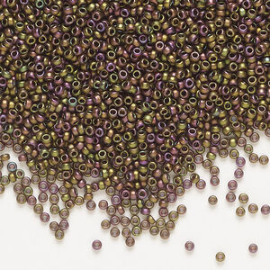 Seed bead, Miyuki, glass, 1pkg35g, #15 rocaille, opaque matte glazed luster bronze (RR-2035)
