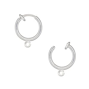 Earring hoop 1pkg2 silver-plated, 13mm / spring closure / pierced-look / open loop, brass 1 pair