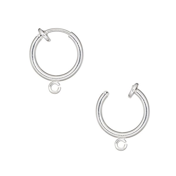 Earring hoop 1pkg2 silver-plated, 13mm / spring closure / pierced-look / open loop, brass 1 pair image number 0