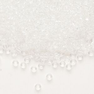 Seed bead, Miyuki, glass, pkg/50g, #8 rocaille, transparent crystal clear, (RR-131).