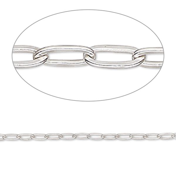 Chain, sterling silver, 2mm flat oval cable. Sold per pkg of 5 feet. image number 0