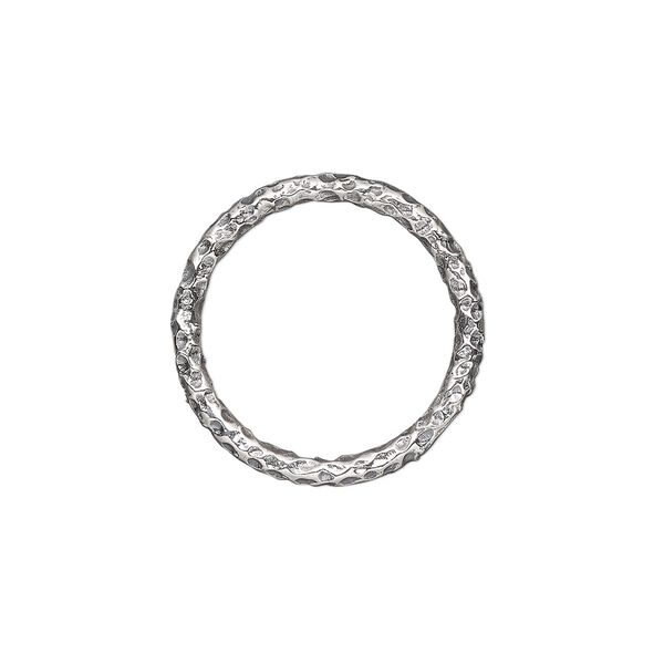 Jump ring, antiqued sterling silver, 18mm hammered round, 14.2mm inside diameter, 12 gauge. Sold Individually. image number 0