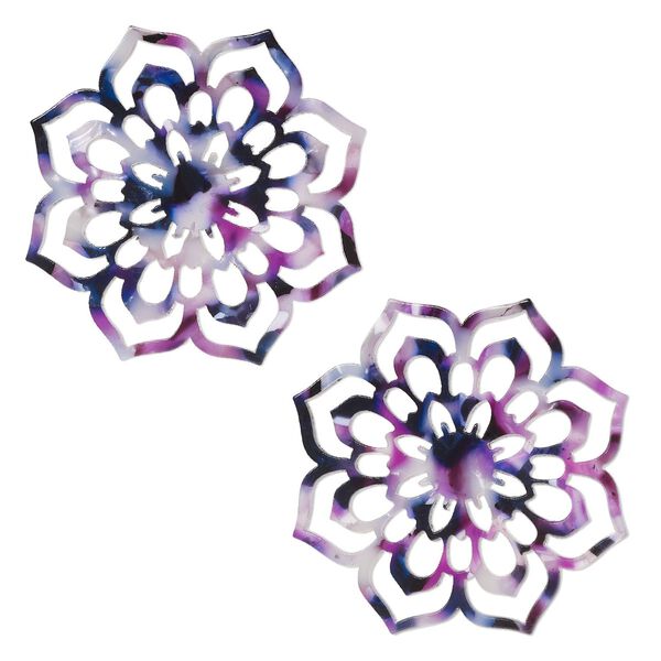Focal, resin, purple / dark purple / white, 50mm flower with cutouts. Sold per pkg of 2. image number 0