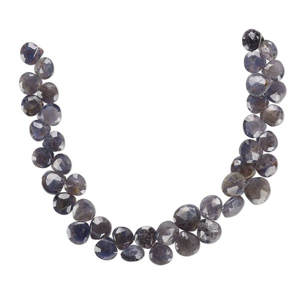Iolite 1pkg1, hand-cut top-drilled faceted puffed teardrop bead natural 8 inch graduated 8-11mm image number 0