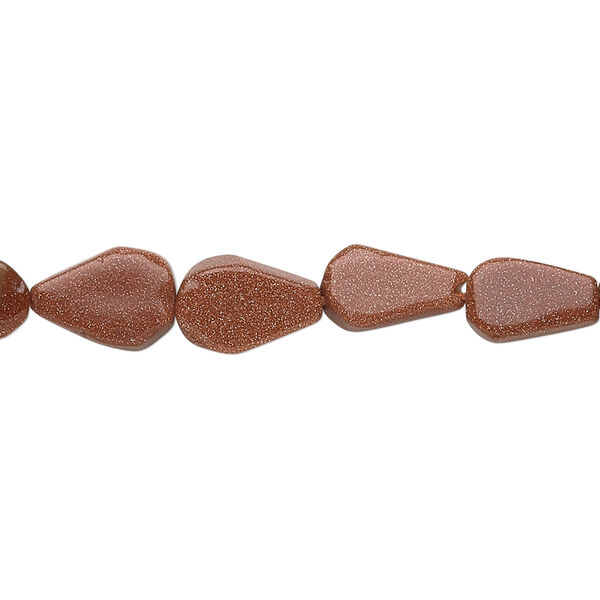 Bead, brown goldstone (glass) (man-made), 7x5mm-11x7mm graduated hand-cut flat teardrop. Sold per 14-inch strand. image number 0