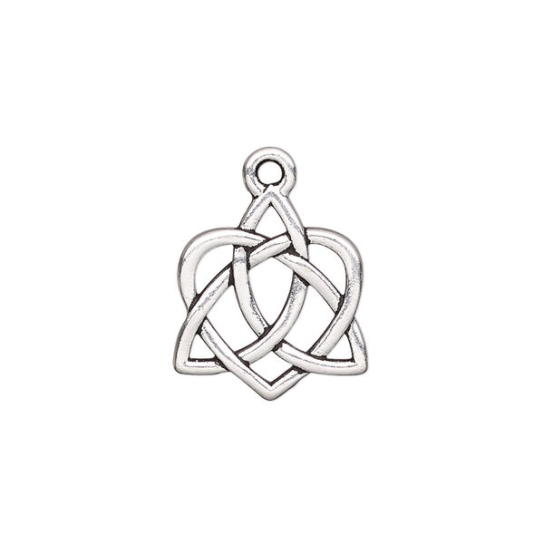 Charm, TierraCast®, antique silver-plated "pewter" (tin-based alloy), 17x16mm double-sided Celtic heart with cutout design. Sold per pkg of 20. image number 0