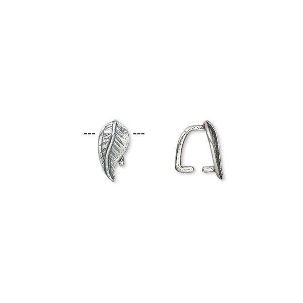 Bail, ice-pick, antiqued sterling silver, 9x5mm leaf, 5.5mm grip length. Sold per pkg of 2. image number 0
