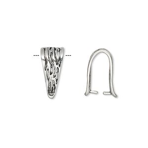 Bail, ice-pick, antiqued sterling silver, 14x6mm fancy triangle, 11mm grip length. Sold individually.