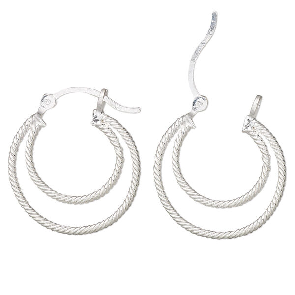 Earring, Create Compliments®, sterling silver, 22.5mm twisted double hoop with latch-back closure. Sold per pair. image number 0