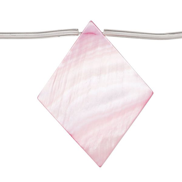 Bead, mother-of-pearl shell (dyed), pink, 35x4mm-37x8mm top-drilled flat diamond, Mohs hardness 3-1/2. Sold per 15-inch strand, approximately 10 beads. image number 0