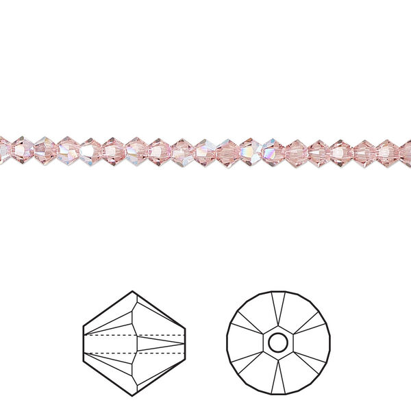 Bead 1440pk light rose shimmer, Swarovski® 3mm XILION bicone 5328 image number 0