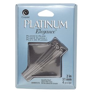 Head pin, platinum-plated copper, 2 inches with 3.5x3mm heart, 23 gauge. Sold per pkg of 4.