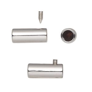 Cord end, glue-in, imitation rhodium-plated plated "pewter" (zinc-based alloy) and steel, 17x7mm round tube. Sold per pkg of 6.