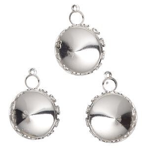Drop brass 3pk 20x15mm double round setting, SS20 or 4mm flat back and 14mm rivoli chaton, antique silver finish