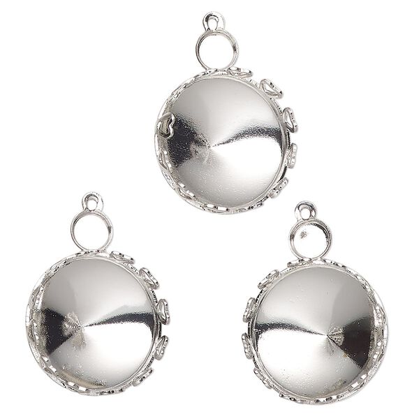 Drop brass 3pk 20x15mm double round setting, SS20 or 4mm flat back and 14mm rivoli chaton, antique silver finish image number 0