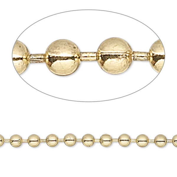 Chain, brass-finished steel, 3.2mm ball. Sold per 50-foot spool. image number 0